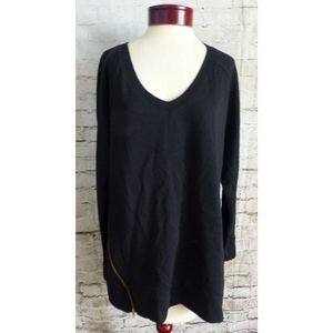 MARK Avon Women's Top Size XXL Black V-neck Gold Zipper Long Sleeves